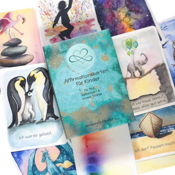 Affirmationskarten f&uuml;r Kinder, handgemalte Aquarellmotive